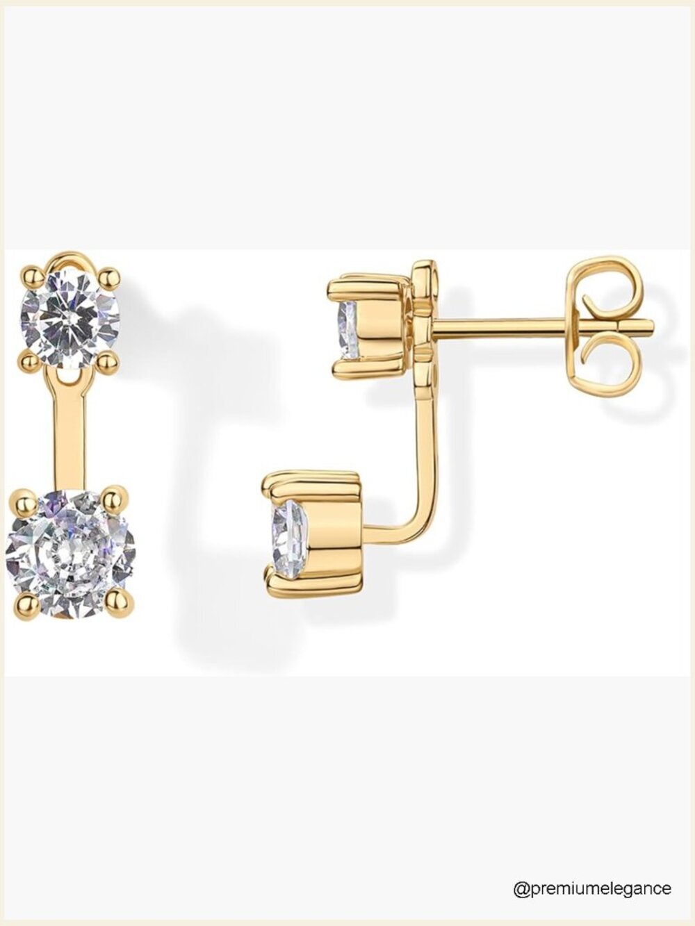 14K Gold Plated CZ Ear Jacket Double Studs Dainty Earrings for Women